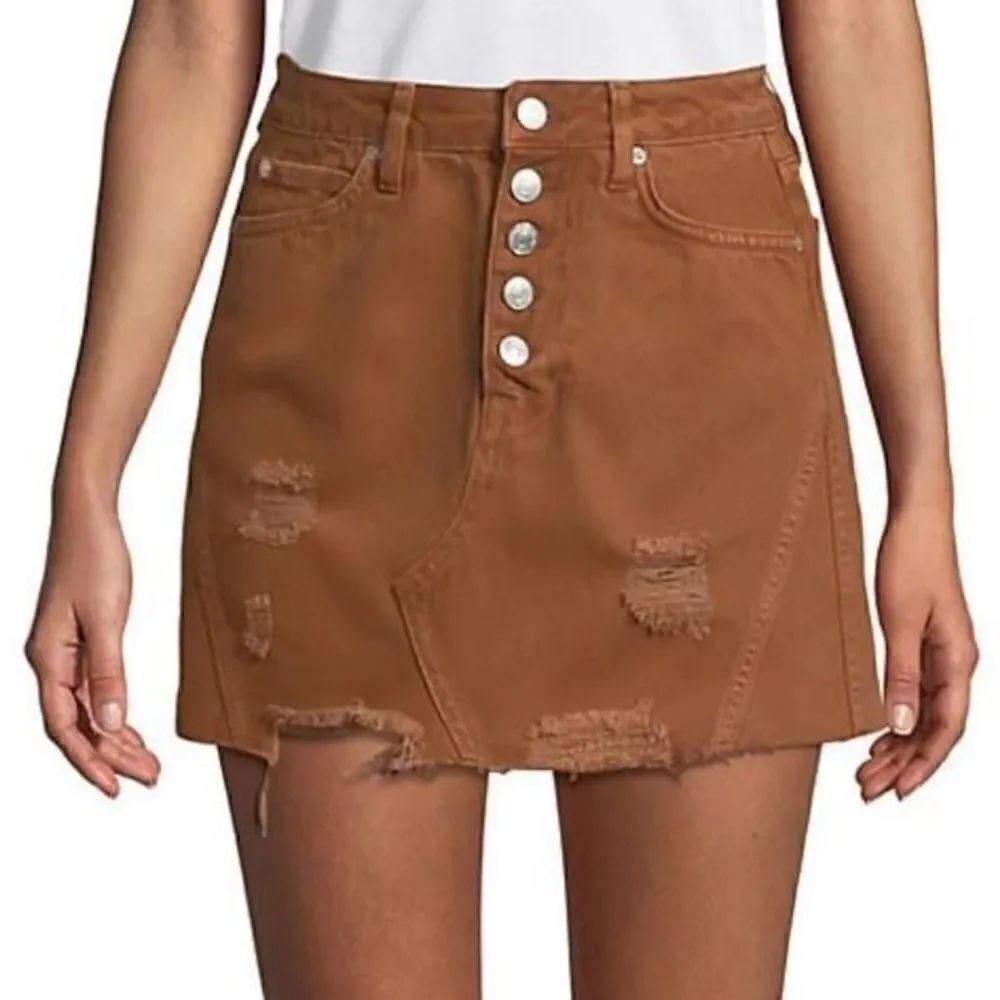 We The Free People Button Fly Distress Mini Skirt Brown Rust - Picture 8 of 10